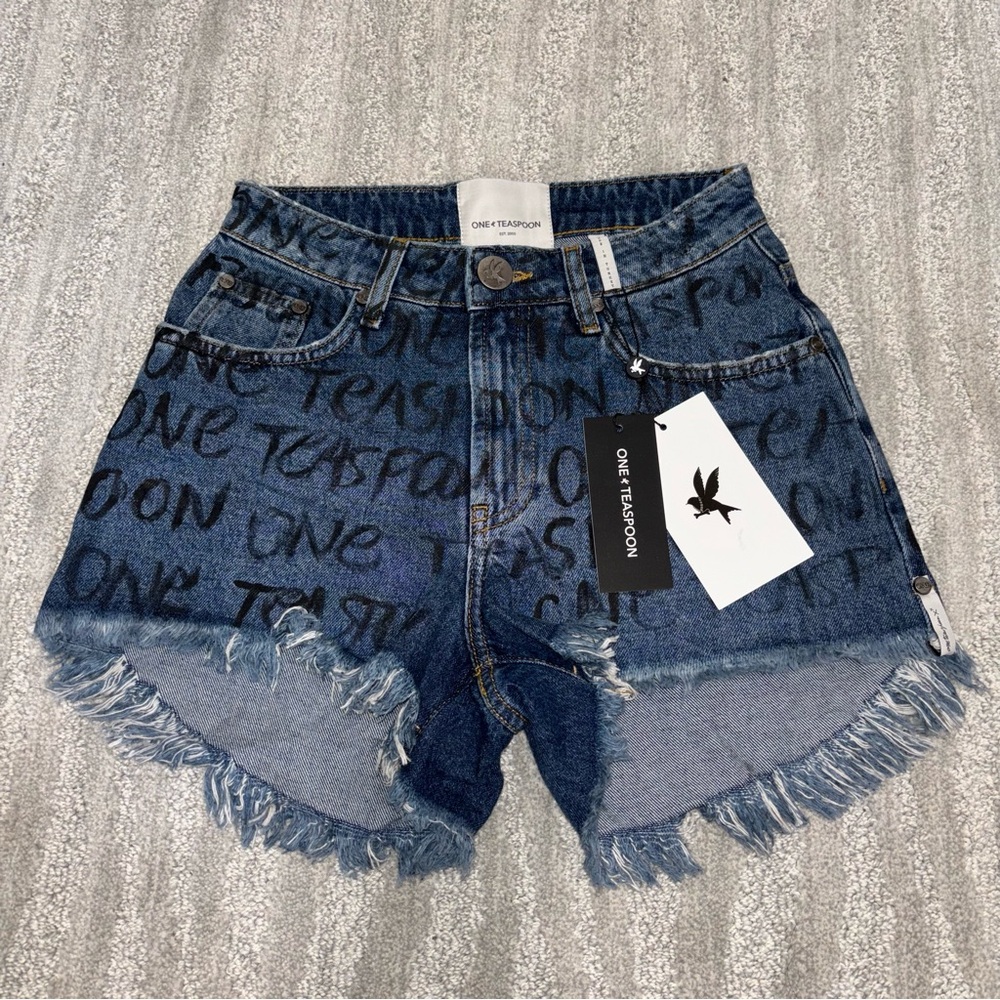 NWT One Teaspoon Bonitas High Waist Graffiti Cut Off Shorts Sz 24